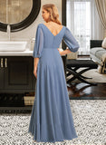 Casey A-Line V-neck Floor-Length Bridesmaid Dress With Ruffle UKP0015352