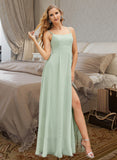 Nicole A-Line Square Neckline Floor-Length Bridesmaid Dress With Split Front UKP0015353