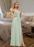 Nicole A-Line Square Neckline Floor-Length Bridesmaid Dress With Split Front UKP0015353