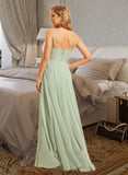 Nicole A-Line Square Neckline Floor-Length Bridesmaid Dress With Split Front UKP0015353