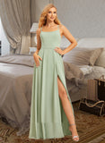 Nicole A-Line Square Neckline Floor-Length Bridesmaid Dress With Split Front UKP0015353