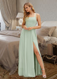 Nicole A-Line Square Neckline Floor-Length Bridesmaid Dress With Split Front UKP0015353