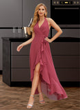 Shirley A-Line Halter Asymmetrical Bridesmaid Dress With Ruffle UKP0015354