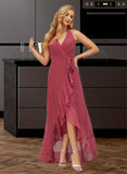 Shirley A-Line Halter Asymmetrical Bridesmaid Dress With Ruffle UKP0015354