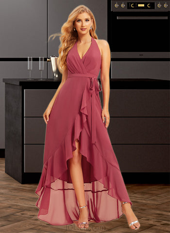 Shirley A-Line Halter Asymmetrical Bridesmaid Dress With Ruffle UKP0015354