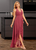 Shirley A-Line Halter Asymmetrical Bridesmaid Dress With Ruffle UKP0015354