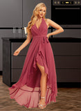 Shirley A-Line Halter Asymmetrical Bridesmaid Dress With Ruffle UKP0015354