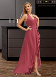 Shirley A-Line Halter Asymmetrical Bridesmaid Dress With Ruffle UKP0015354