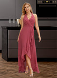 Shirley A-Line Halter Asymmetrical Bridesmaid Dress With Ruffle UKP0015354