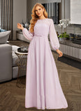 Hayley A-Line Scoop Neck Floor-Length Bridesmaid Dress With Bow(s) UKP0015355