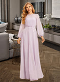 Hayley A-Line Scoop Neck Floor-Length Bridesmaid Dress With Bow(s) UKP0015355