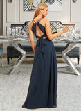 Elliana A-Line V-neck Floor-Length Bridesmaid Dress With Ruffle UKP0015356