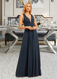 Elliana A-Line V-neck Floor-Length Bridesmaid Dress With Ruffle UKP0015356