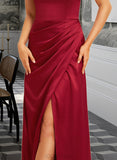 Leyla A-Line Off-the-Shoulder Floor-Length Bridesmaid Dress With Split Front UKP0015358