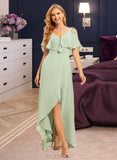 Gisselle A-Line V-neck Asymmetrical Bridesmaid Dress With Ruffle UKP0015359