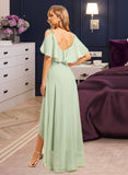 Gisselle A-Line V-neck Asymmetrical Bridesmaid Dress With Ruffle UKP0015359