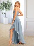 Aaliyah A-Line V-neck Asymmetrical Bridesmaid Dress With Ruffle UKP0015360