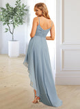 Aaliyah A-Line V-neck Asymmetrical Bridesmaid Dress With Ruffle UKP0015360