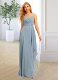 Aaliyah A-Line V-neck Asymmetrical Bridesmaid Dress With Ruffle UKP0015360