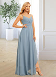 Aaliyah A-Line V-neck Asymmetrical Bridesmaid Dress With Ruffle UKP0015360