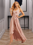 Lailah A-Line V-neck Asymmetrical Bridesmaid Dress With Ruffle UKP0015361