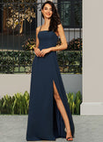 Maleah A-Line Square Neckline Floor-Length Chiffon Bridesmaid Dress With Split Front UKP0015363