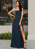 Maleah A-Line Square Neckline Floor-Length Chiffon Bridesmaid Dress With Split Front UKP0015363