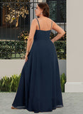 Maleah A-Line Square Neckline Floor-Length Chiffon Bridesmaid Dress With Split Front UKP0015363