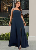 Maleah A-Line Square Neckline Floor-Length Chiffon Bridesmaid Dress With Split Front UKP0015363