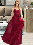 Sarahi A-Line V-neck Floor-Length Chiffon Bridesmaid Dress With Ruffle UKP0015364