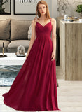 Sarahi A-Line V-neck Floor-Length Chiffon Bridesmaid Dress With Ruffle UKP0015364