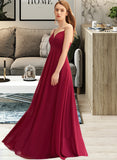 Sarahi A-Line V-neck Floor-Length Chiffon Bridesmaid Dress With Ruffle UKP0015364