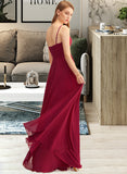 Sarahi A-Line V-neck Floor-Length Chiffon Bridesmaid Dress With Ruffle UKP0015364