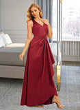 Pat A-Line V-neck Floor-Length Bridesmaid Dress With Ruffle Split Front UKP0015365