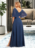 Shiloh A-Line V-neck Floor-Length Bridesmaid Dress With Split Front UKP0015366