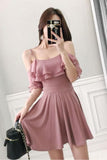 Elegant Pink Spaghetti Straps Chiffon Homecoming Dresses Sweet 16 Dresses H1222