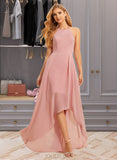 Tatum A-Line Halter Asymmetrical Bridesmaid Dress With Ruffle UKP0015367