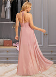 Tatum A-Line Halter Asymmetrical Bridesmaid Dress With Ruffle UKP0015367