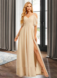 Louisa A-Line V-neck Floor-Length Bridesmaid Dress With Split Front UKP0015369