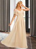 Louisa A-Line V-neck Floor-Length Bridesmaid Dress With Split Front UKP0015369