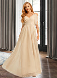 Louisa A-Line V-neck Floor-Length Bridesmaid Dress With Split Front UKP0015369