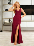 Martina Trumpet/Mermaid V-neck Floor-Length Bridesmaid Dress With Split Front UKP0015371