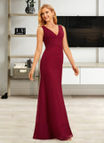 Martina Trumpet/Mermaid V-neck Floor-Length Bridesmaid Dress With Split Front UKP0015371