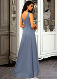 Jaelynn A-Line V-neck Asymmetrical Chiffon Bridesmaid Dress With Ruffle Bow(s) UKP0015372