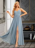 Willa A-Line V-neck Floor-Length Bridesmaid Dress With Split Front UKP0015374