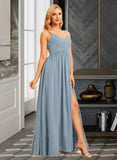 Willa A-Line V-neck Floor-Length Bridesmaid Dress With Split Front UKP0015374