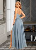 Willa A-Line V-neck Floor-Length Bridesmaid Dress With Split Front UKP0015374