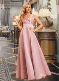 Lesly A-Line V-neck Floor-Length Bridesmaid Dress UKP0015376