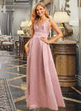 Lesly A-Line V-neck Floor-Length Bridesmaid Dress UKP0015376