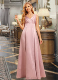 Lesly A-Line V-neck Floor-Length Bridesmaid Dress UKP0015376